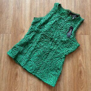 White House Black Market High Neck Sleeveless Blouse Green NWT Size 4